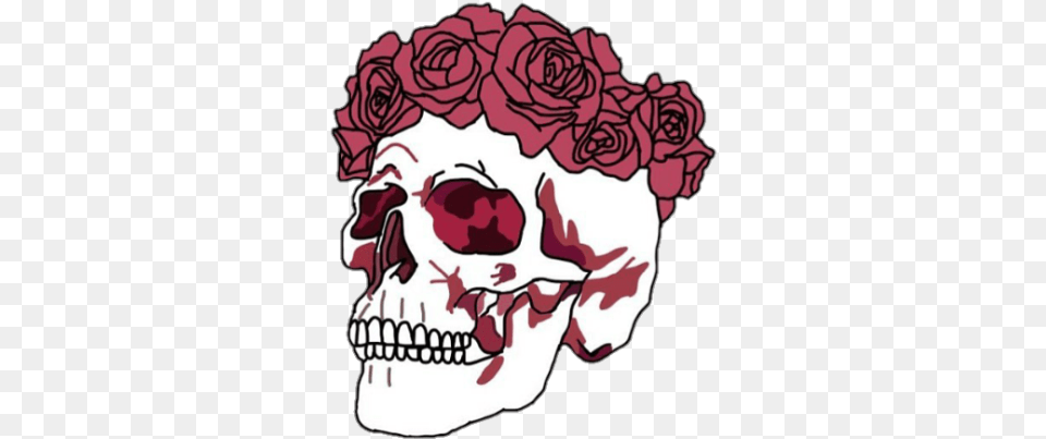 Red Roses Crown Outline Transparent Skull With Flower Crown, Art, Graphics, Plant, Rose Free Png Download
