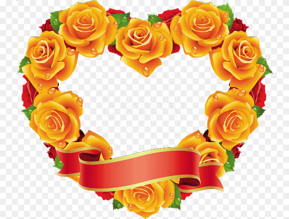 Red Roses Heart Frame Rose Yellow Heart Shape, Plant, Flower, Graphics, Flower Bouquet Free Png