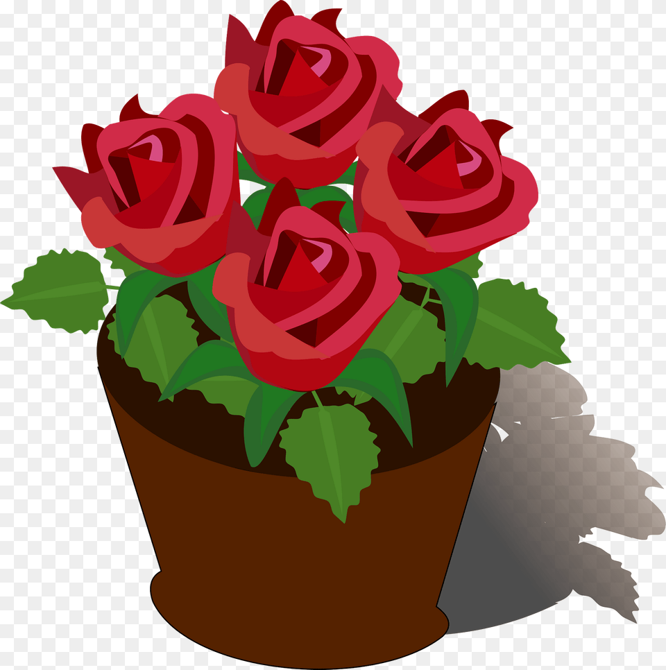Red Roses In A Brown Pot Clipart, Flower, Rose, Plant, Potted Plant Free Png