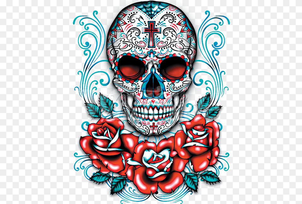 Red Roses Sugar Skull, Art, Graphics Free Png Download