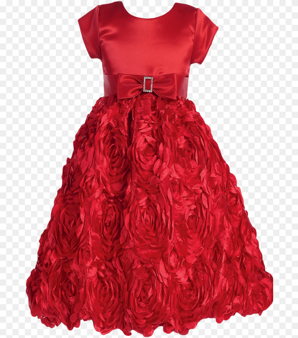 Red Satin Holiday Dress W Floral Satin Ribbon Skirting Satin, Clothing, Evening Dress, Fashion, Formal Wear Free Png