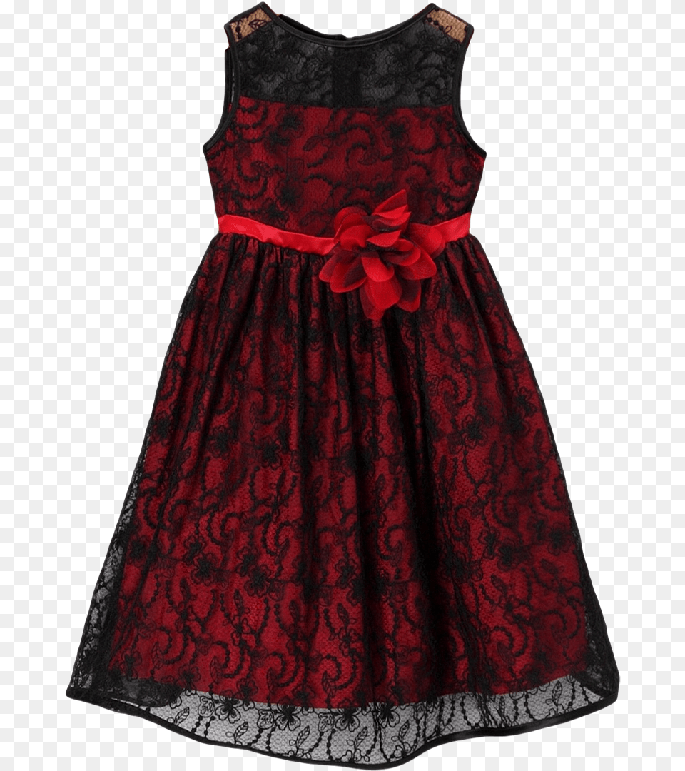 Red Satin With Black Floral Lace Overlay Occasion Dress Little Black Dress, Clothing, Velvet, Formal Wear, Skirt Free Png Download