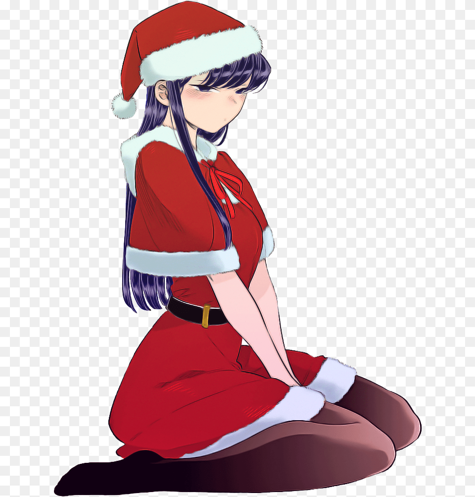 Red Sitting Fictional Character Santa Claus Vision Komi San Merry Christmas, Person, Clothing, Kneeling, Costume Free Png