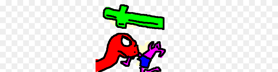 Red Snake Biting A Pink Guy Below A Green Cross, Firearm, Weapon, Face, Head Free Transparent Png