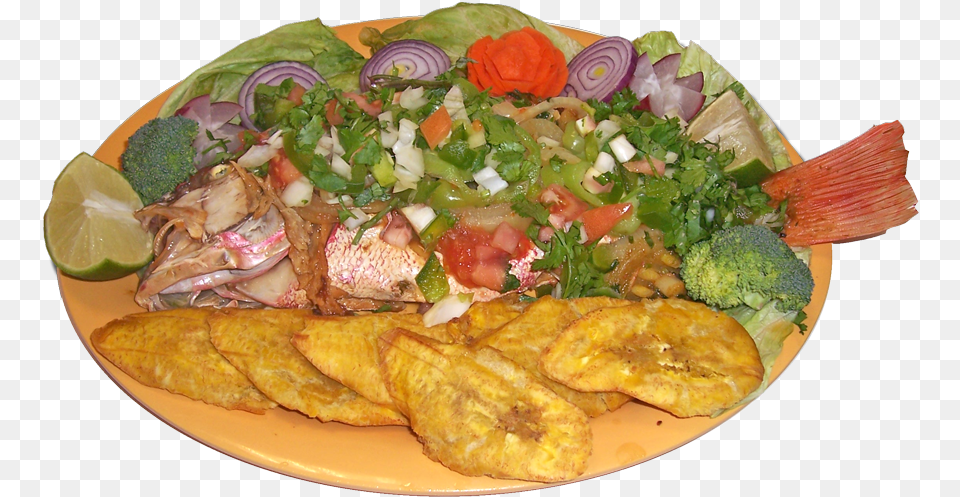Red Snapper With Vegetable Tostones, Dish, Platter, Meal, Food Free Png Download