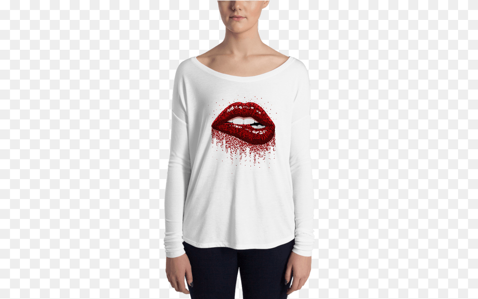 Red Sparkles Lips Long Sleeve Tee, Clothing, Long Sleeve, T-shirt, Blouse Free Transparent Png