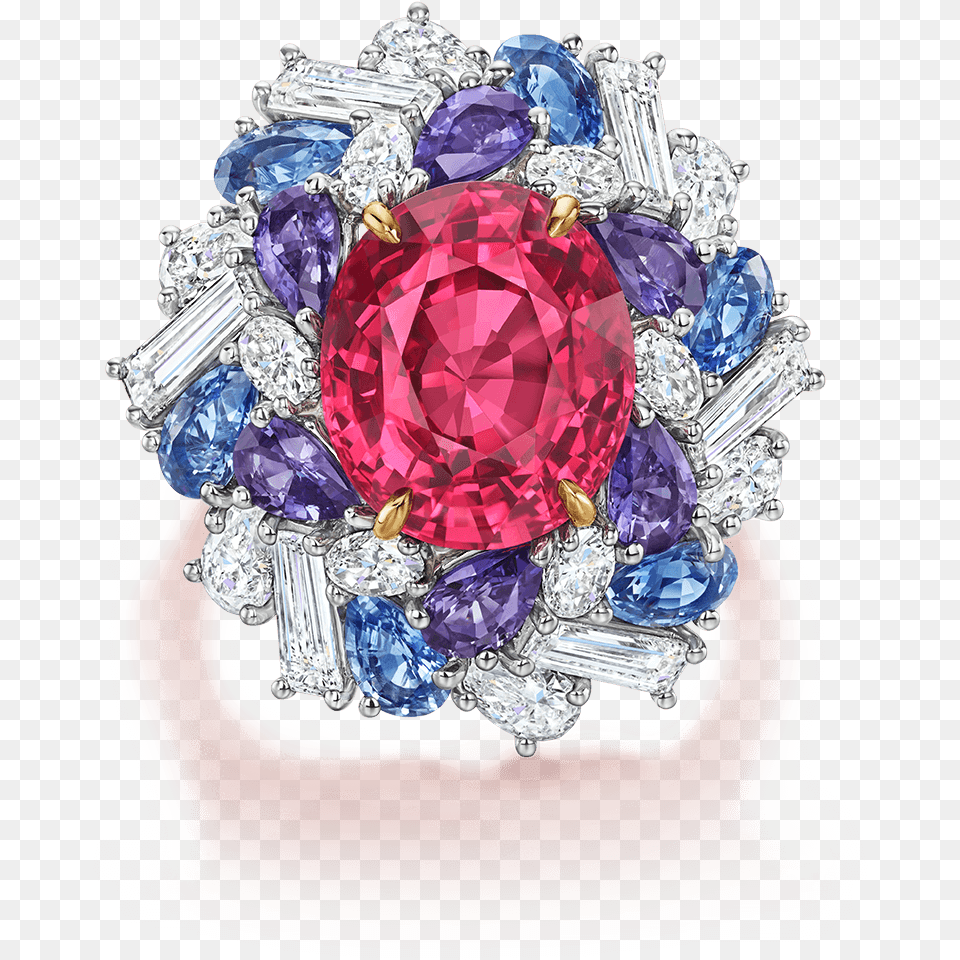 Red Spinel Ring With Multi Colored Sapphires And Diamonds Harry Winston Candy Rings, Accessories, Gemstone, Jewelry, Diamond Png