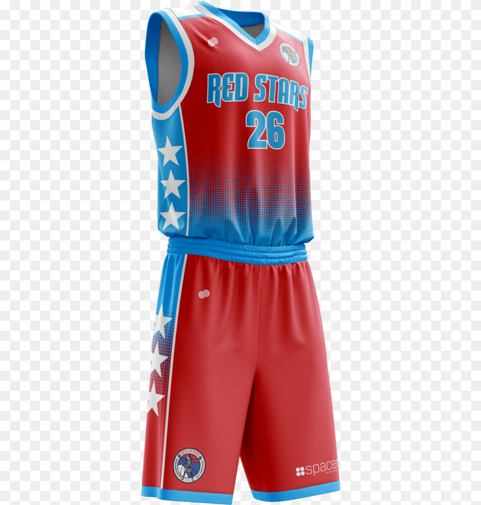 Red Stars Basketball Uniform Sports Jersey, Clothing, Shirt, Shorts Png