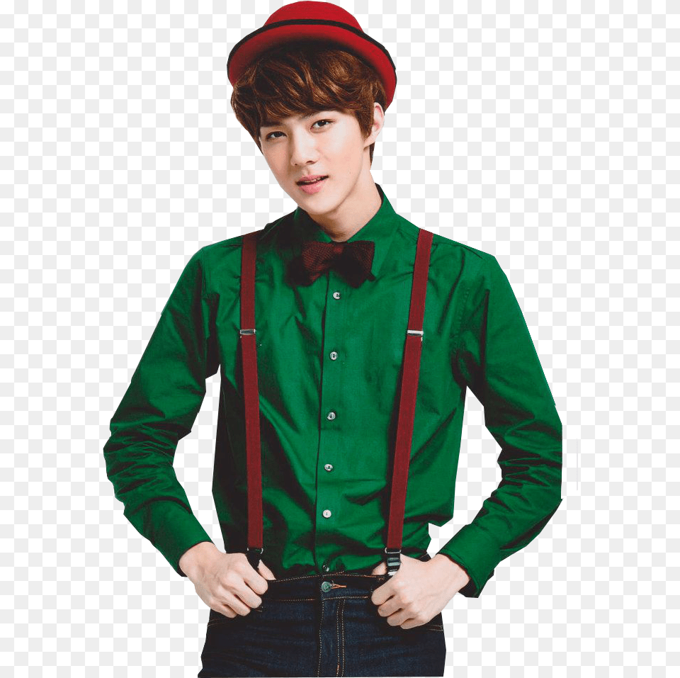 Red Suspenders Green Shirt, Accessories, Clothing, Teen, Person Free Png Download