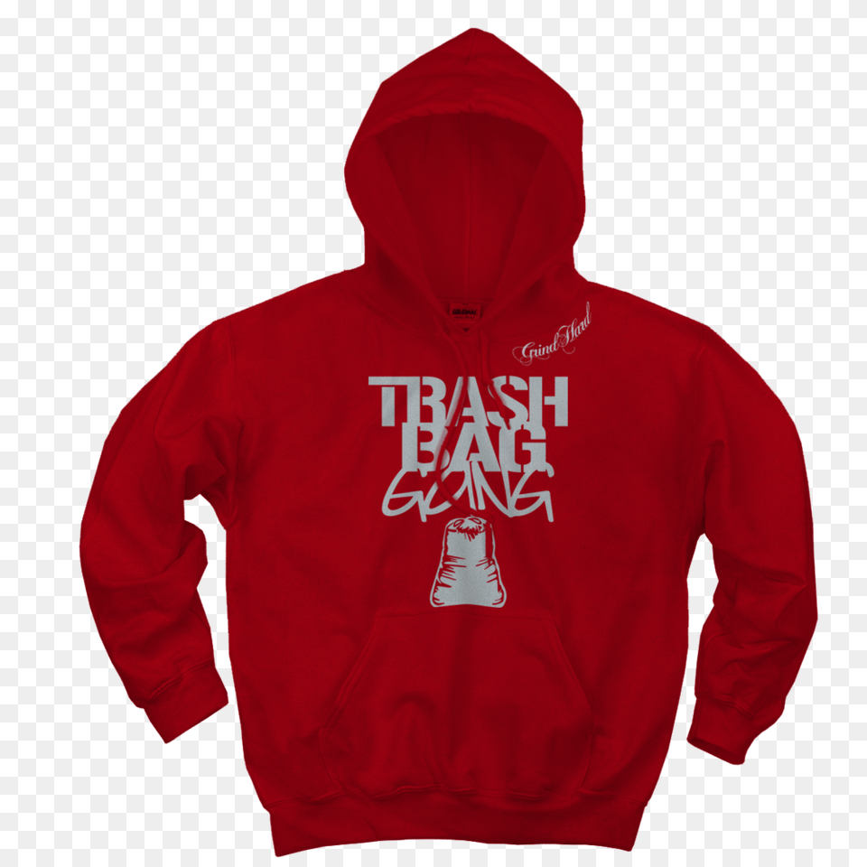 Red Trash Bag Gang Hoodie White Print Grind Hard, Clothing, Hood, Knitwear, Sweater Free Png Download
