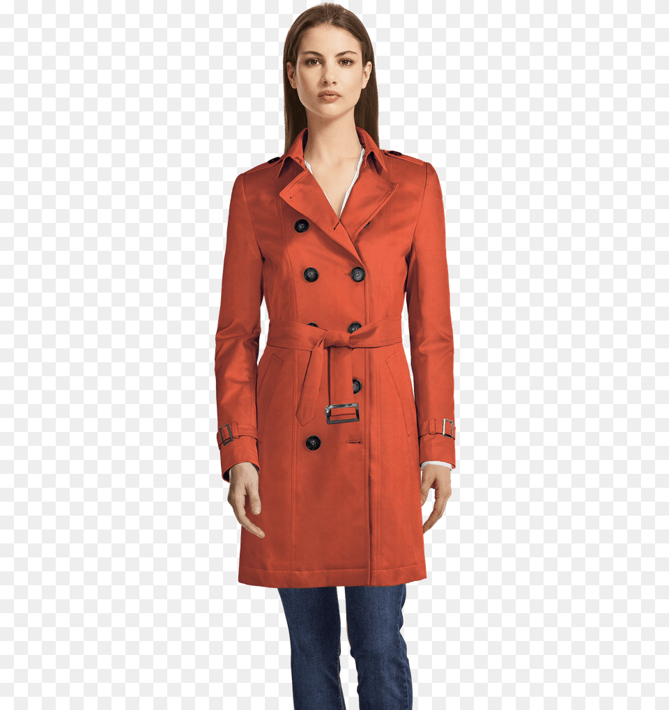 Red Trenchcoat View Front Women39s Bermuda Shorts Suits, Clothing, Coat, Overcoat, Trench Coat Free Png Download