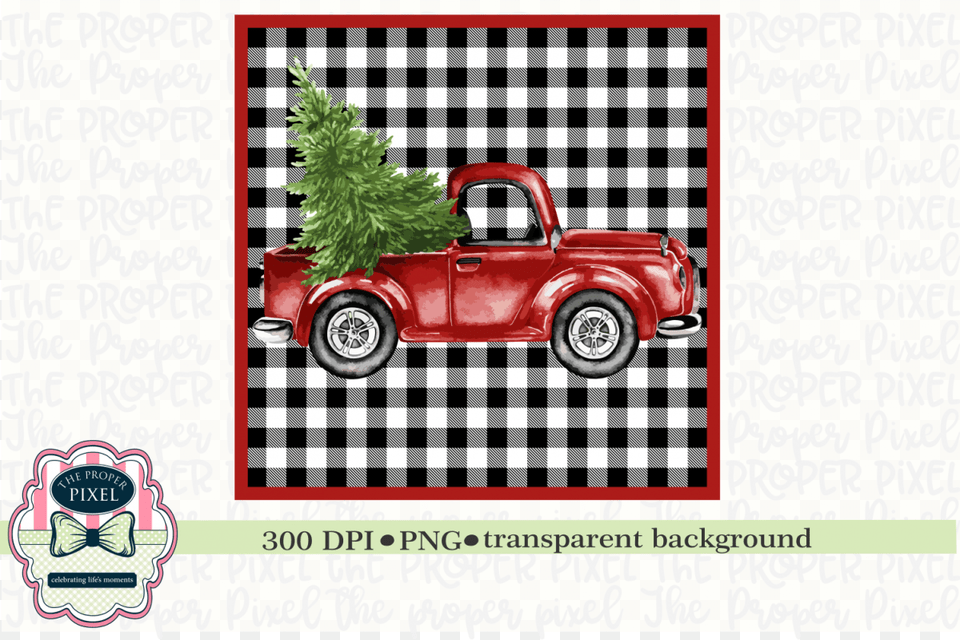 Red Truck With Christmas Tree Sublimation Printable Christmas Tree In Pickup Printable, Vehicle, Pickup Truck, Transportation, Potted Plant Free Png