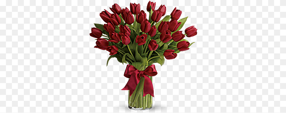 Red Tulips And Greens To Start This Valentines Day Red Tulips Bouquet, Flower, Flower Arrangement, Flower Bouquet, Plant Png Image