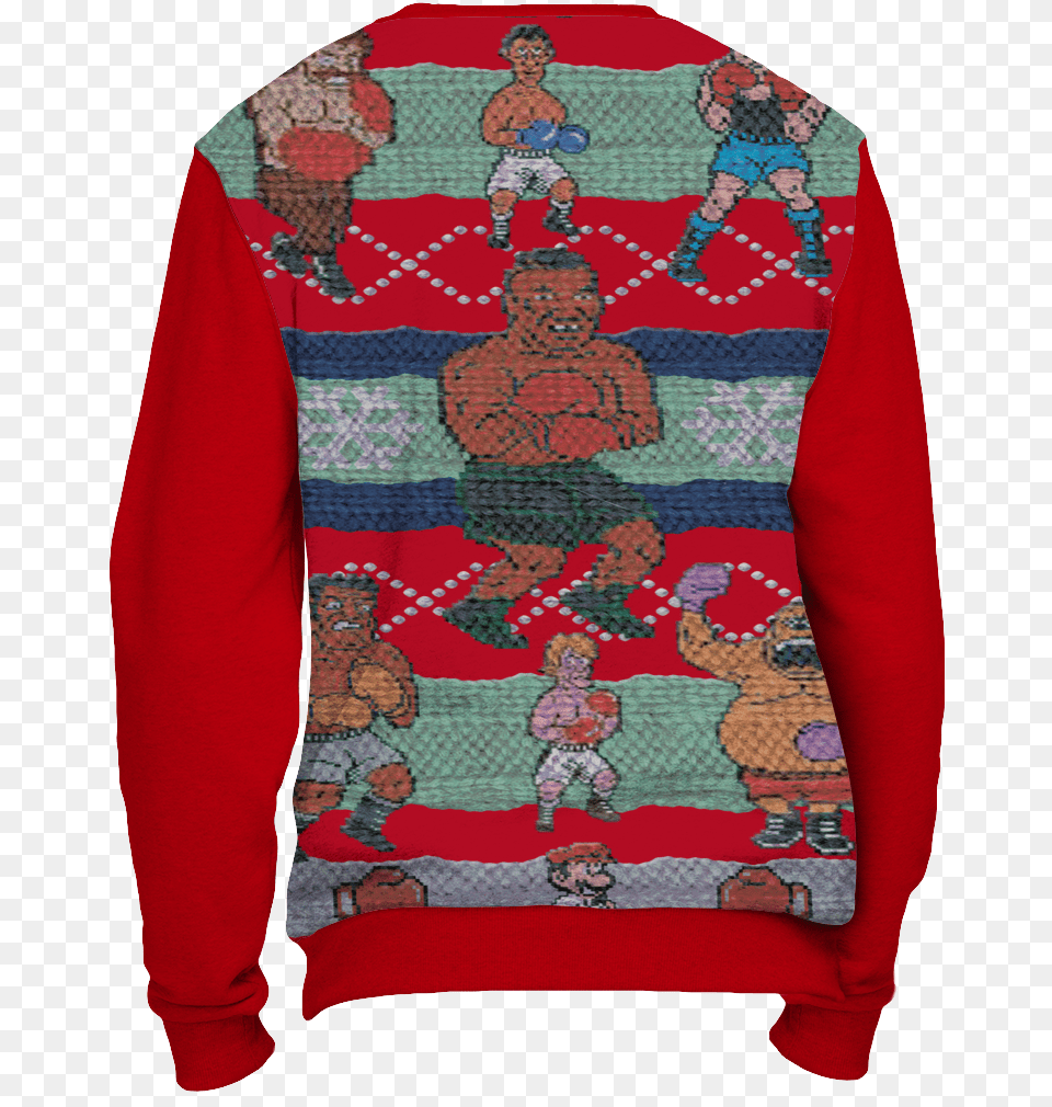 Red Tyson Punchout Inspired Ugly Christmas Sweatshirt Mike Tyson Punch Out Sweater, Clothing, Knitwear, Person, Jacket Free Png