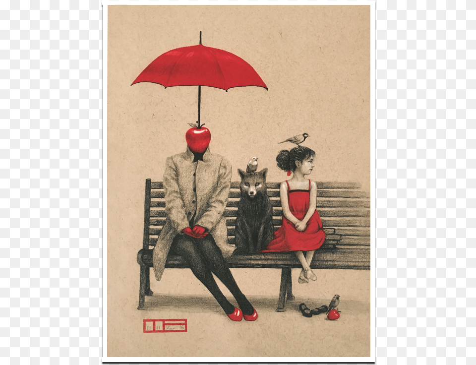 Red Umbrella Art Print, Bench, Furniture, Person, Adult Free Transparent Png