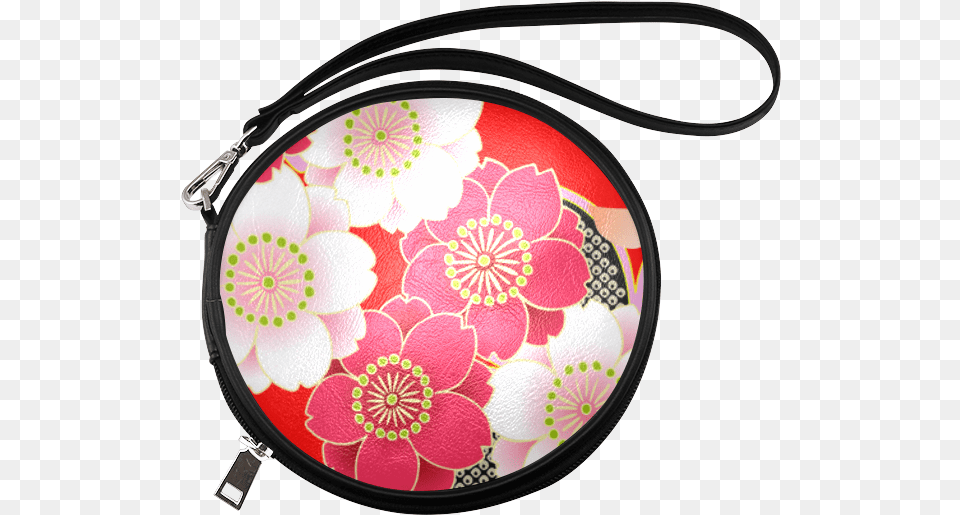 Red White Japanese Kimono Pattern Round Makeup Bag Handbag, Accessories, Purse Png