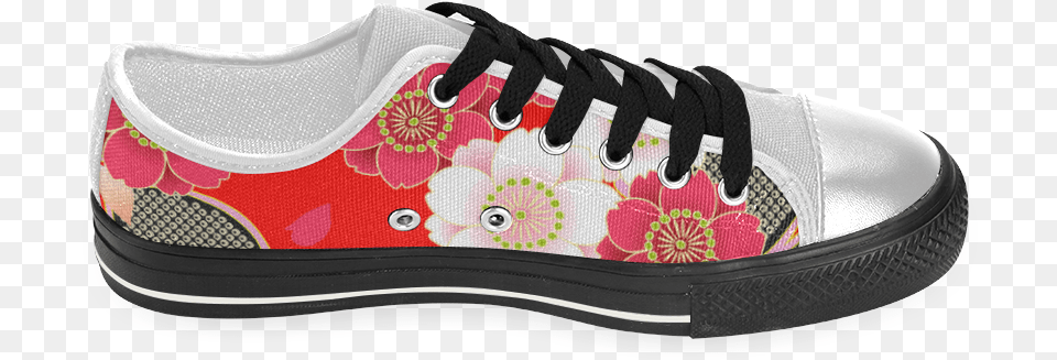 Red White Japanese Kimono Pattern Women39s Classic Canvas Skate Shoe, Clothing, Footwear, Sneaker Png Image