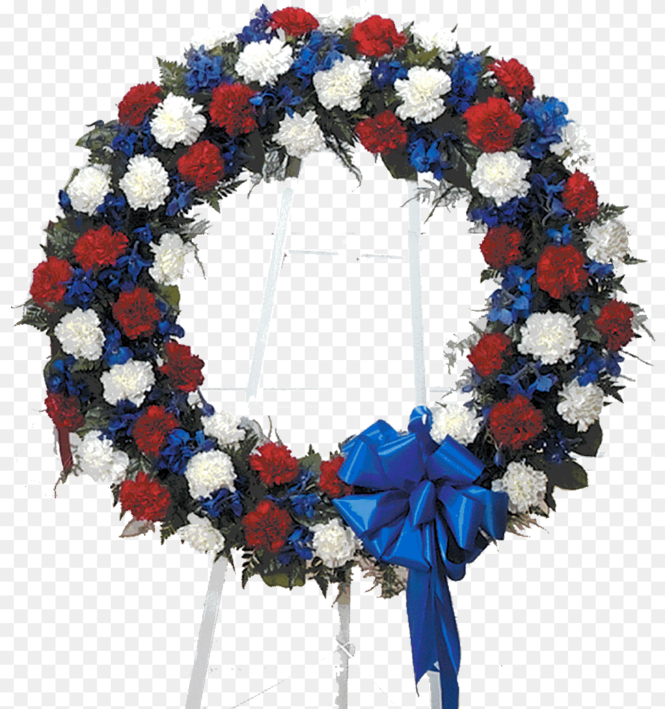 Red White U0026 Blue Standing Wreath Red White Blue Wreath, Flower, Plant, Rose, Flower Arrangement Png