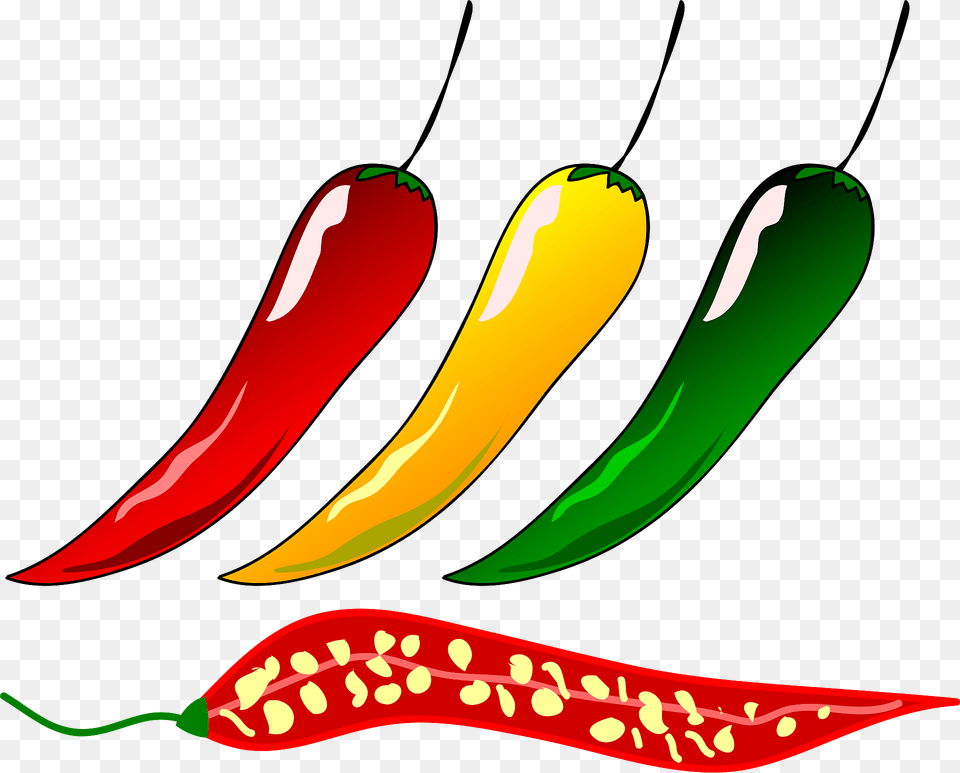 Red Yellow And Green Chili Peppers Clipart, Food, Pepper, Plant, Produce Png