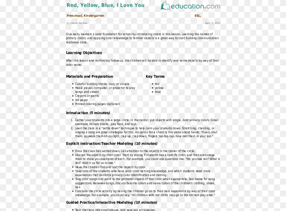 Red Yellow Blue I Love You Lesson Plan About Teaching Your Class, File, Page, Text Free Png
