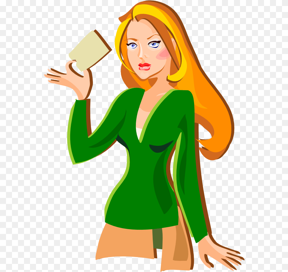 Redhead Holding A Card Girl Holding A Bell Clipart, Adult, Sleeve, Person, Long Sleeve Png