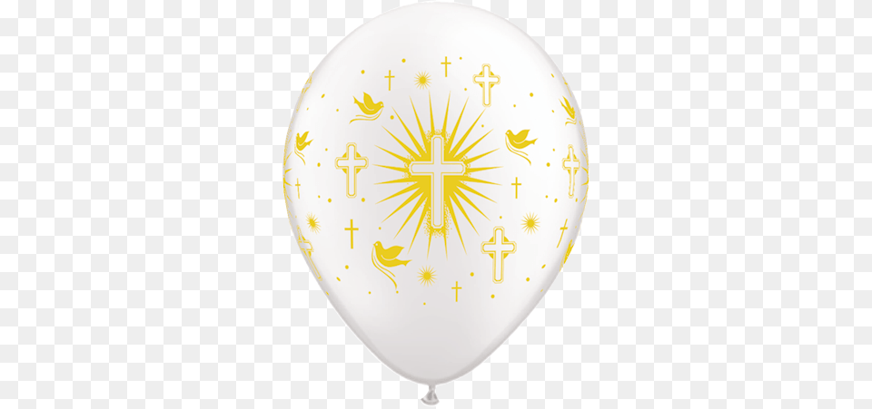 Redondo Blanco Nacarado Cruz Y Palomas En Oro Cross And Doves Qualatex Latex Balloons 11 Inch, Balloon, Clothing, Hardhat, Helmet Free Png