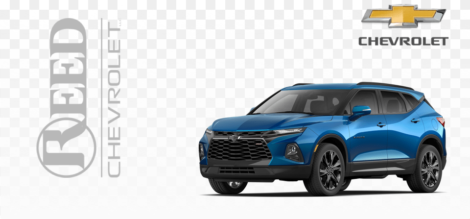 Reed Chevrolet Logo With A Chevrolet Blue Suv And Chevrolet Chevy Blazer, Car, Vehicle, Transportation, Wheel Free Png