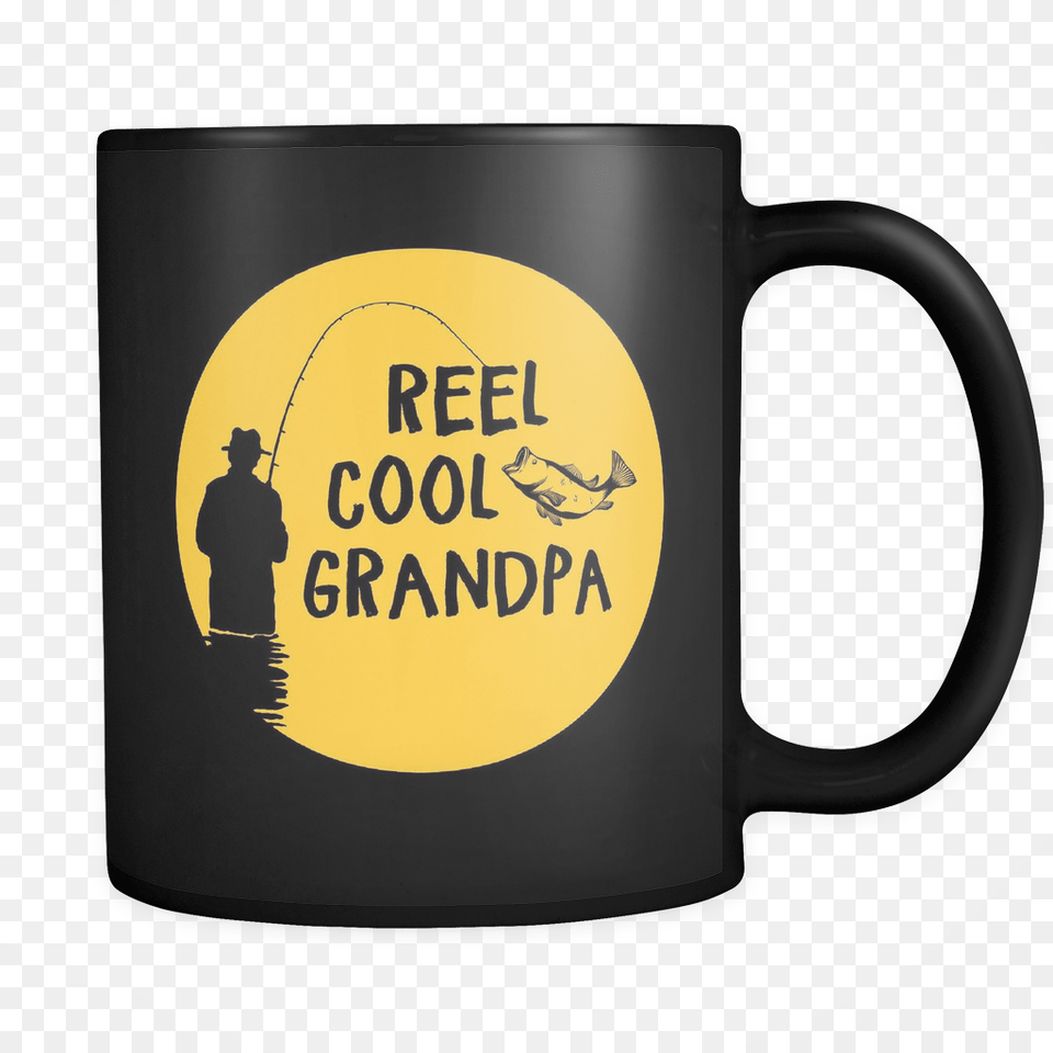 Reel Cool Grandpa Black Mug Mug, Cup, Person, Beverage, Coffee Png