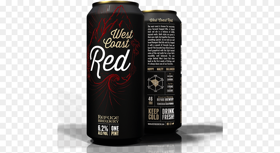 Refuge Brewing Co West Coast Red Ipa Coca Cola, Alcohol, Beer, Beverage, Can Free Png Download