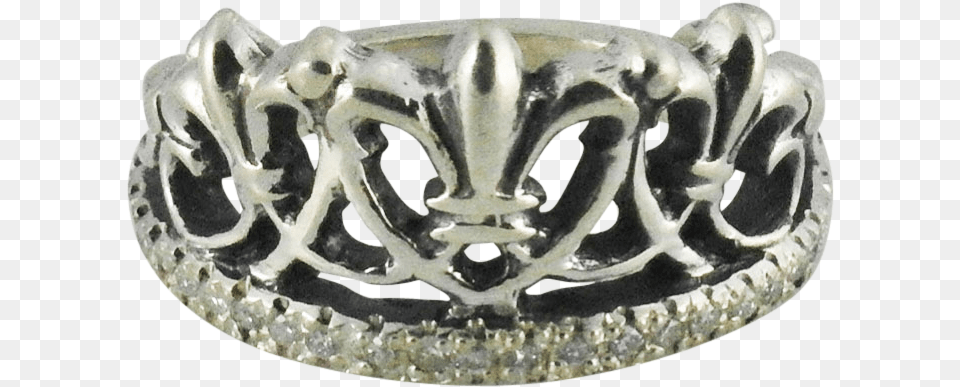 Regal Fleur De Lis Queenu0027s Crown Ring With White Stones Tiara, Accessories, Jewelry, Gemstone, Silver Free Png