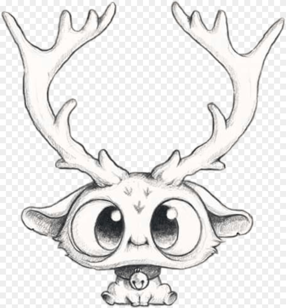 Reh Cute Eyes Big Little Hirsch Blacknwhite, Antler, Animal, Antelope, Mammal Free Png