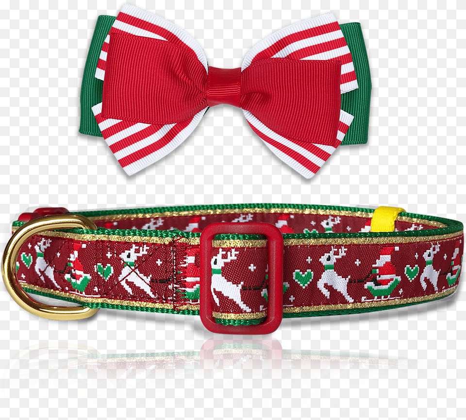 Reindeer Amp Santa Sled Holiday Dog Collar With Bowtie, Accessories, Formal Wear, Tie Png Image