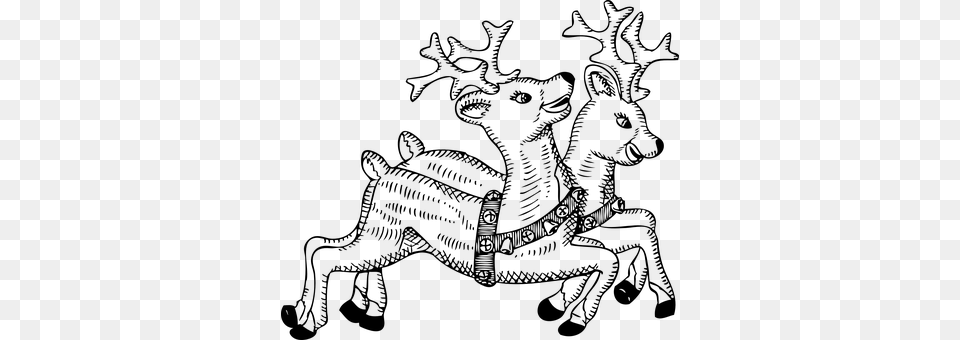 Reindeer Animals Deer Flying Christmas Cel Christmas Black And White, Gray Png Image
