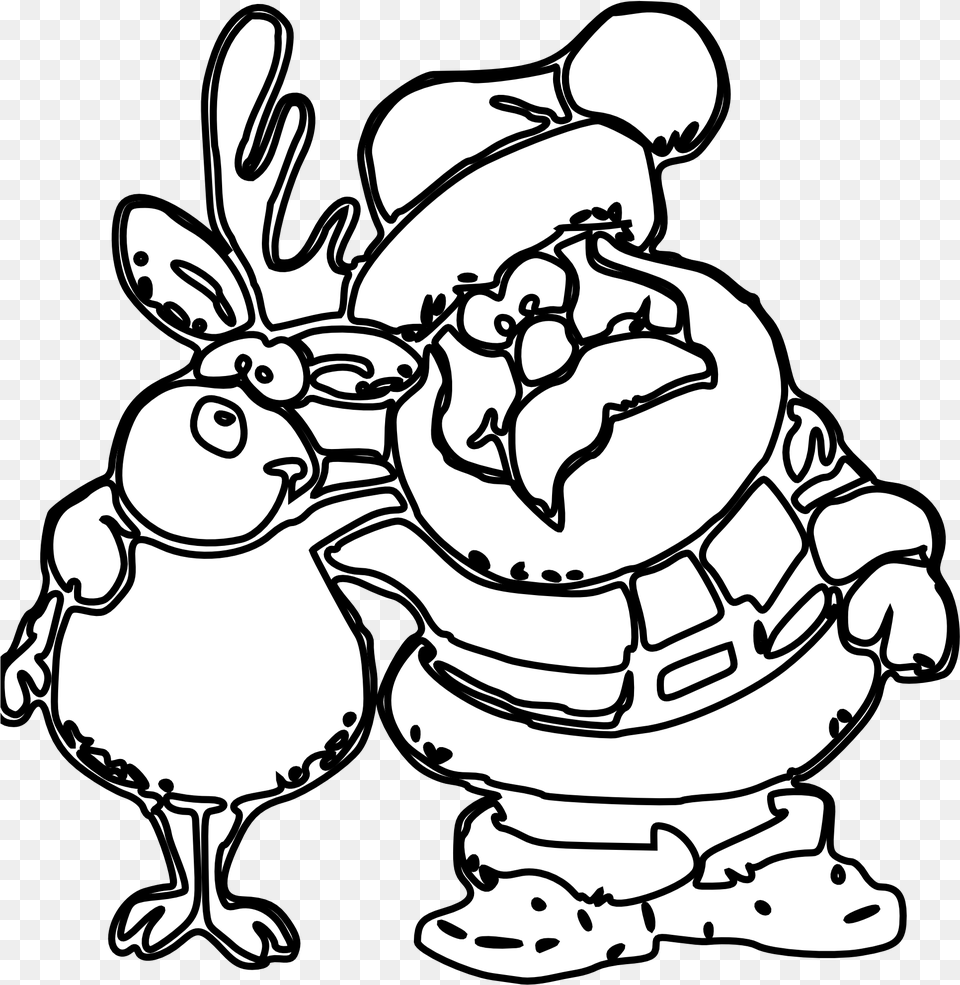 Reindeer Clipart Black And White Weihnachtsmann Mit Rentier Zum Ausmalen, Baby, Person, Face, Head Free Png