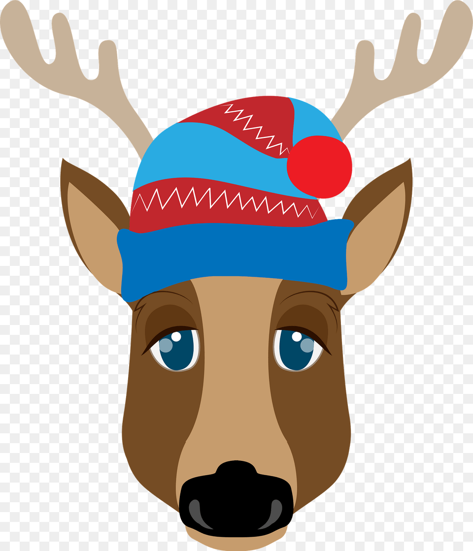 Reindeer Face Clipart, Cap, Clothing, Hat, Animal Png