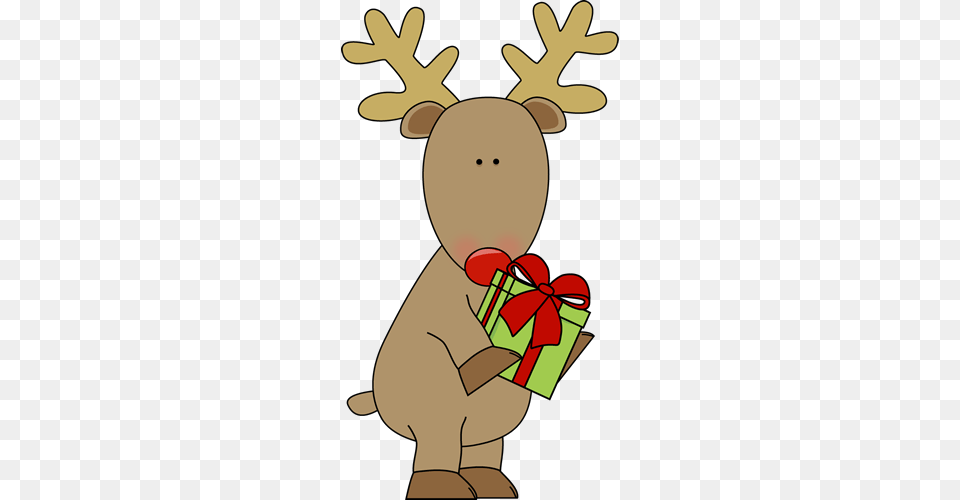 Reindeer Holding A Christmas Gift Christmas Reindeer Clipart, Nature, Outdoors, Snow, Snowman Free Png