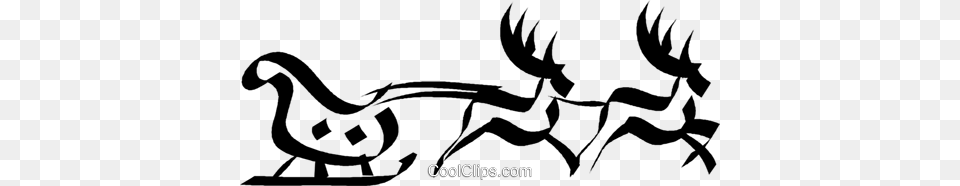 Reindeer Pulling Santas Sleigh Royalty Vector Clip Art, Dragon, Animal, Antelope, Mammal Free Transparent Png