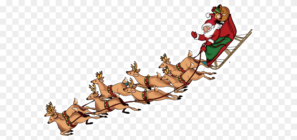 Reindeer Santa Claus Rudolph Clip Art Santa Sleigh Transparent Background, Sled, Outdoors, Nature, Baby Free Png