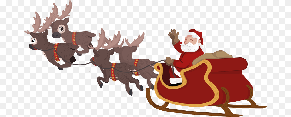 Reindeer Santa Claus Sled Clip Art Santa Sleigh Background, Baby, Person, Pet, Mammal Png Image