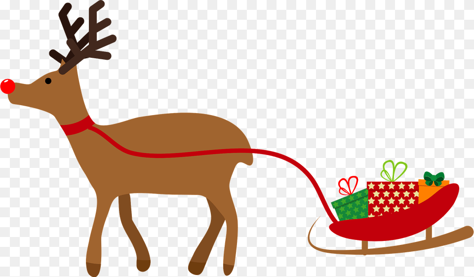 Reindeer Sled With Christmas Gifts Clipart, Animal, Deer, Mammal, Wildlife Png