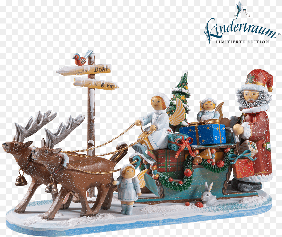 Reindeer Sleigh Carriage, Figurine, Baby, Person, Face Png Image