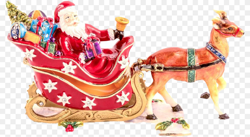 Reindeer Sleigh Photos Santa Claus, Figurine, Furniture, Face, Head Png