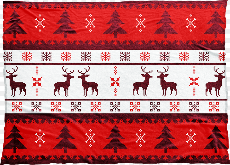 Reindeer Snowflakes And Christmas Trees Adorn This Christmas Blanket Design, Text, Home Decor, Qr Code Png Image
