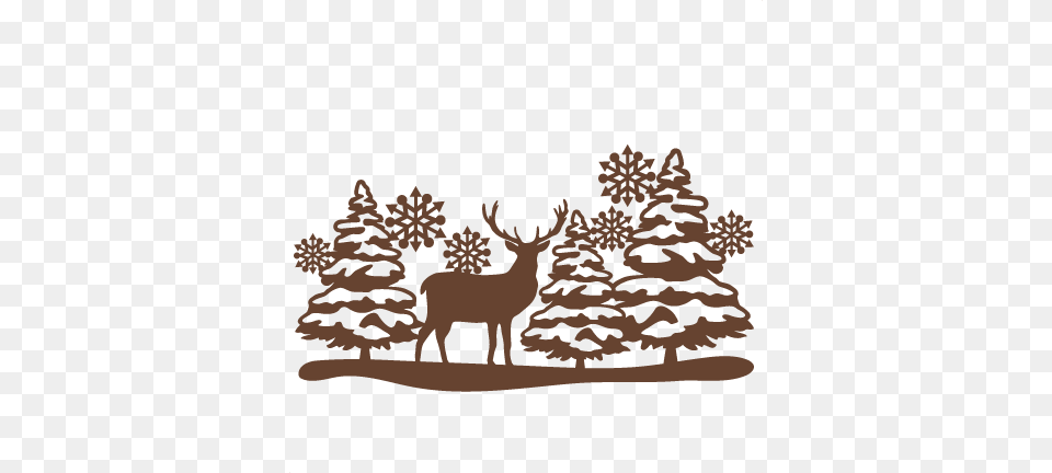 Reindeer Winter Scene Svg Scrapbook Cut File Cute Clipart Cricut Christmas Scene Silhouette, Animal, Deer, Mammal, Wildlife Png Image