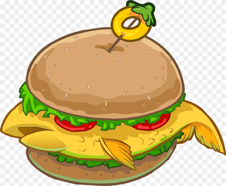 Related Fish Sandwich Clipart Club Penguin Burger, Birthday Cake, Cake, Cream, Dessert Free Png Download