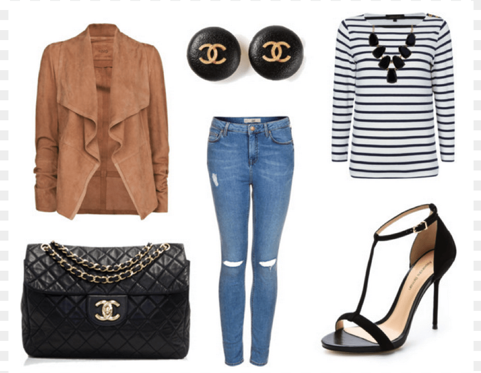 Relaxed Jeans With Pointy Pumps High Heels, Accessories, Jacket, Shoe, Handbag Free Transparent Png