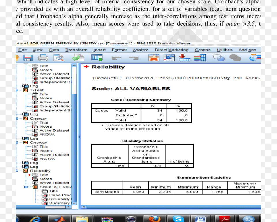 Reliability Analysis Snapshot From Spss Viewer, Text, Computer Hardware, Electronics, Hardware Png Image