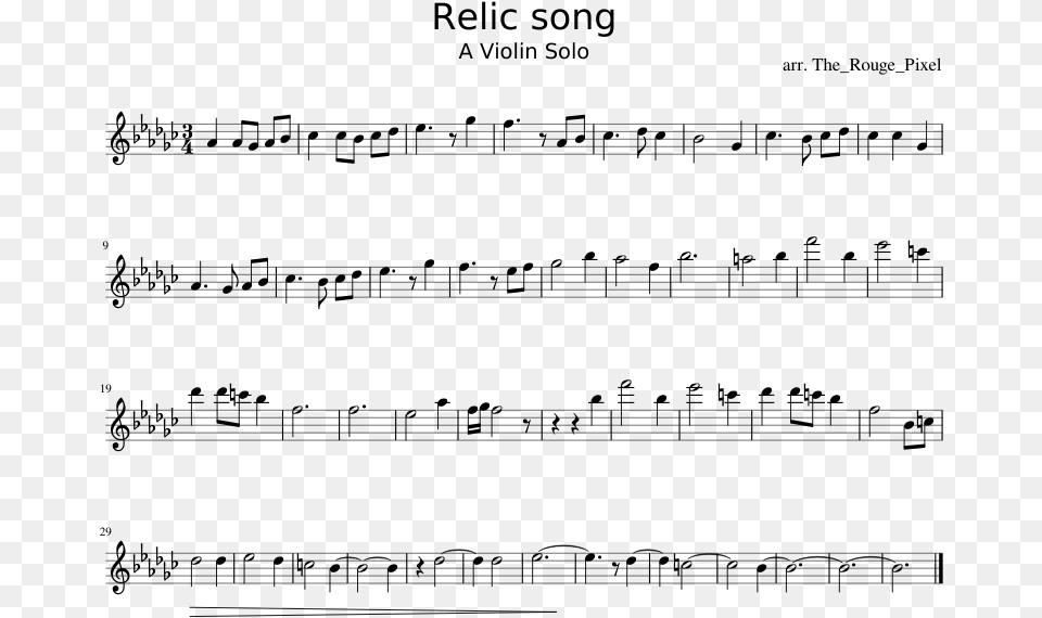 Relic Song Sheet Music Composed By Arr Mii Song Violin Sheet Music, Gray Free Png