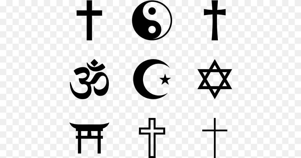 Religion Symbols 50 Icons Islam Hinduism And Buddhism, Gray Free Png Download