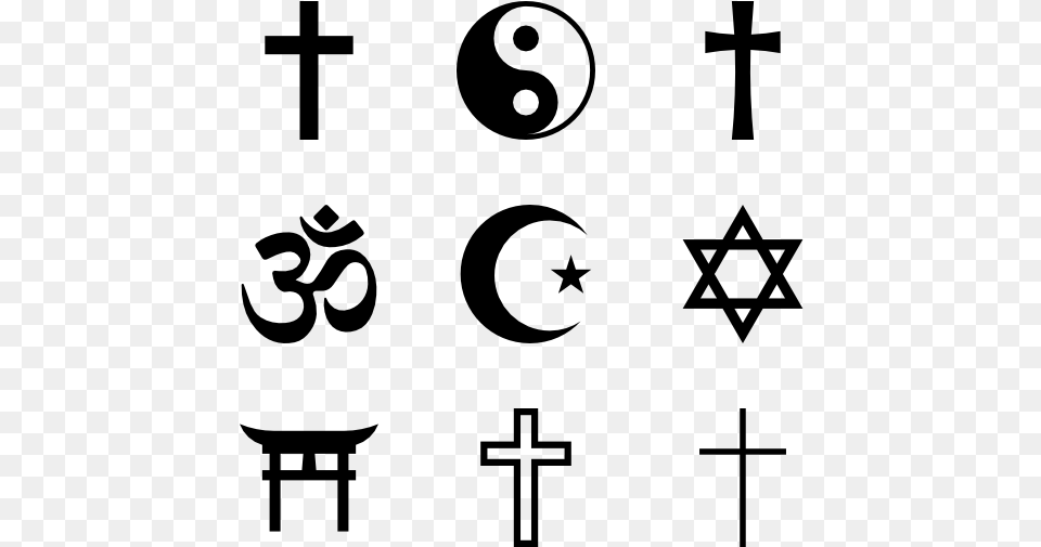 Religion Symbols Hinduism Buddhism Judaism Christianity And Islam, Gray Free Transparent Png